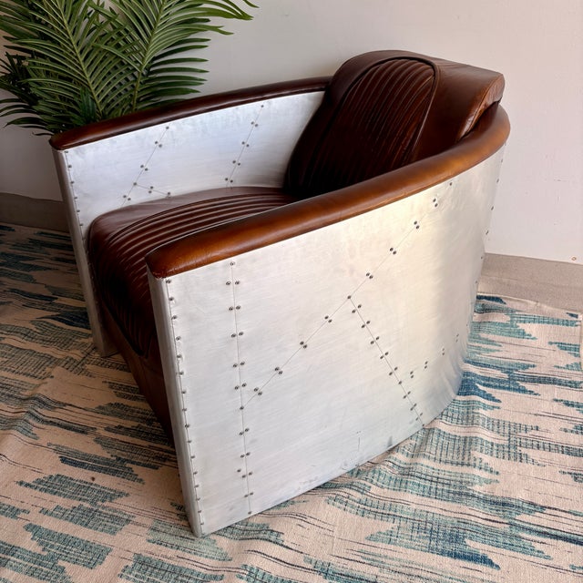 Metal 1990s Stunning Aviator Leather & Aluminum Lounge Chairs – Pair For Sale - Image 7 of 10