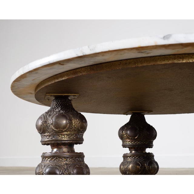 Bohemian Bronze Mace Finial Cocktail Table Carrara Marble Top For Sale - Image 13 of 18
