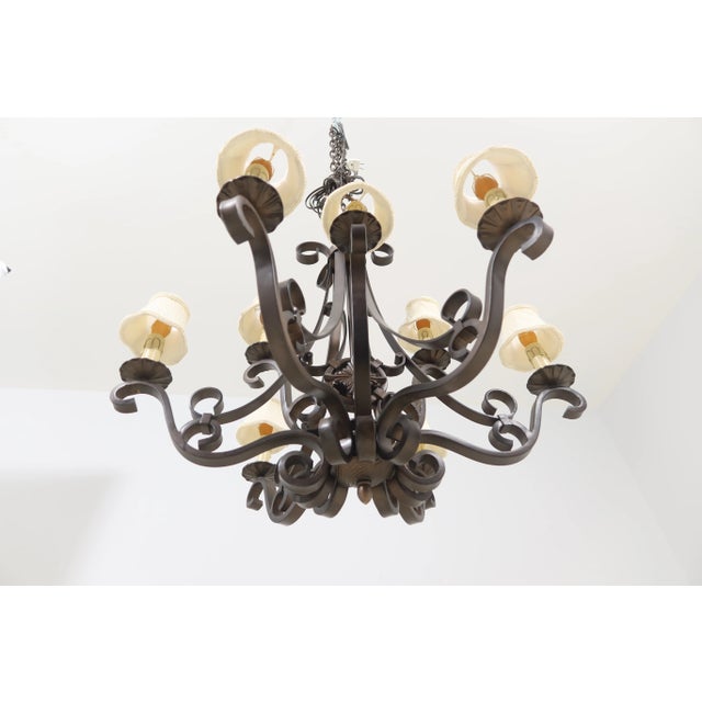 Metal Heavy Wrought Iron 9 Arm Chandelier For Sale - Image 7 of 11