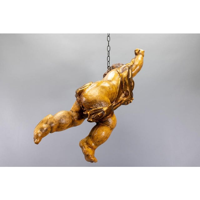 German Baroque Revival Style Polychromed Carved Wood Putto Figure For Sale - Image 14 of 18