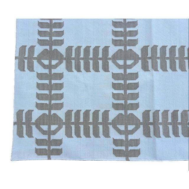 Handmade Cotton Rug, Natural Vegetable Dyed Cream and Beige Leaf Rug - 12'x15' For Sale - Image 10 of 12