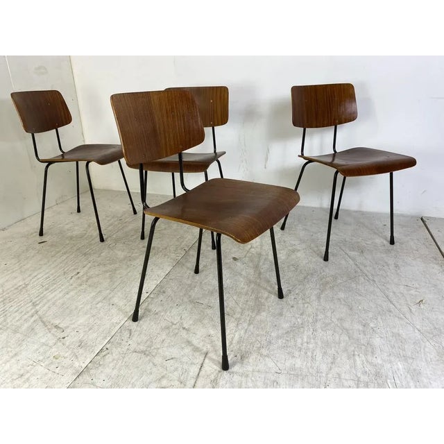 Teak and Steel Dining Chairs by Tjerk Reijenga for Pilastro, 1950s, Set of 4 For Sale - Image 12 of 12