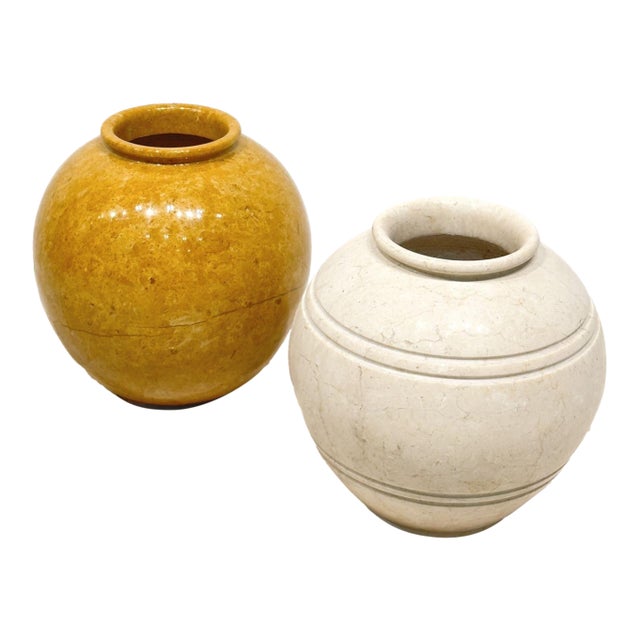 Pair Travertine Vessels, 1980 For Sale