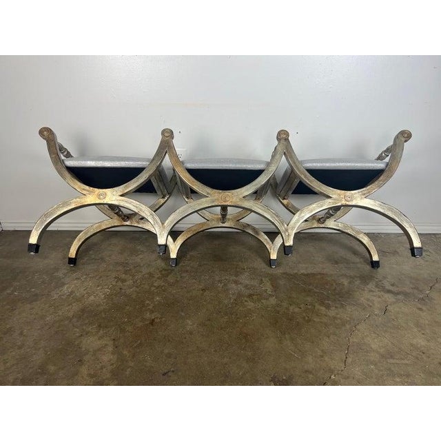 Silvered Carved Wood Curule-Form Bench, Europe, Early 20th Century For Sale - Image 15 of 18