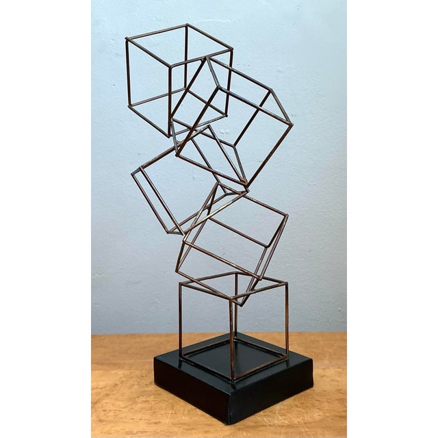 Vintage Geometric Metal Cube Sculpture For Sale - Image 11 of 12