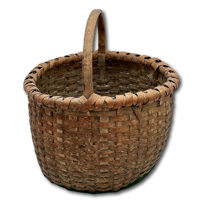 Antique Late 1800s American Heavy Gauge Hand Woven Ash Splint Utility Basket - Great Original Aged Patina For Sale - Image 4 of 12