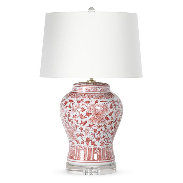 Briar Chinoiserie Floral Ceramic Table Lamp, Red For Sale - Image 4 of 4