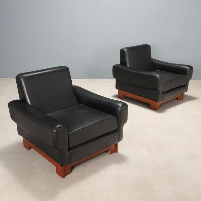 Armchairs in Wood and Leather Upholstery, 1970s For Sale - Image 11 of 11