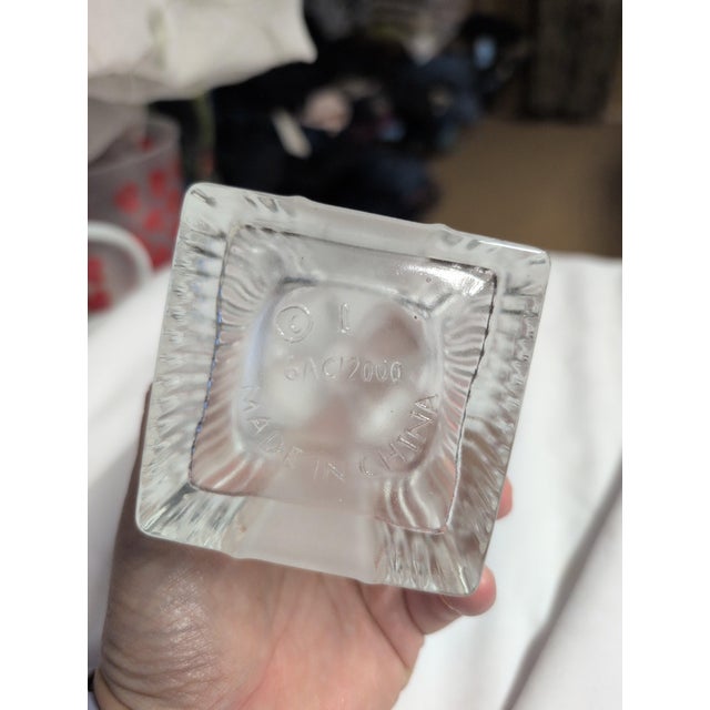 Abstract Vintage Glass Cube Trinket Box With Frosted Lid For Sale - Image 3 of 3