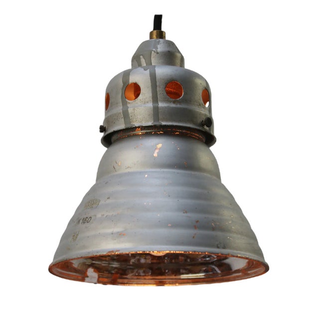Vintage Industrial Mercury Mirror Glass Pendant Light from Zeiss Ikon For Sale