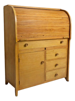 Vintage Oak Tambour Roll Top Secretaire