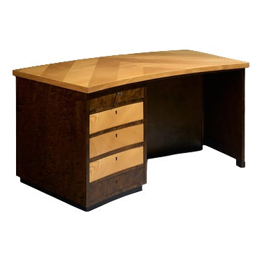 Curved Desk with Geometric Inlaid Top, Sweden For Sale