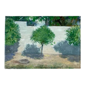 Plein Air Impressionist Oil Painting 'On Murray Drive, Silverlake, Ca'" by Larry Eikleberry C.1989
