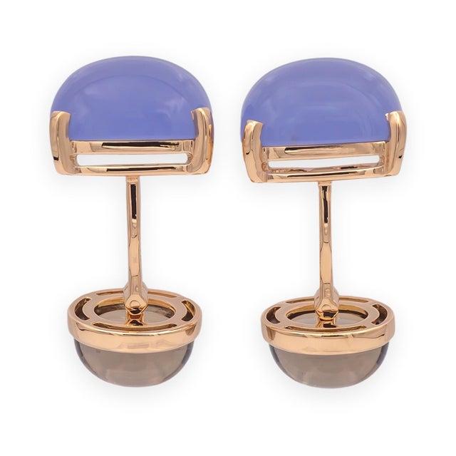 Metal Vintage Mish Ny Blue Chalcedony and Quartz Cufflinks in 18k Rose Gold, A Pair For Sale - Image 7 of 8