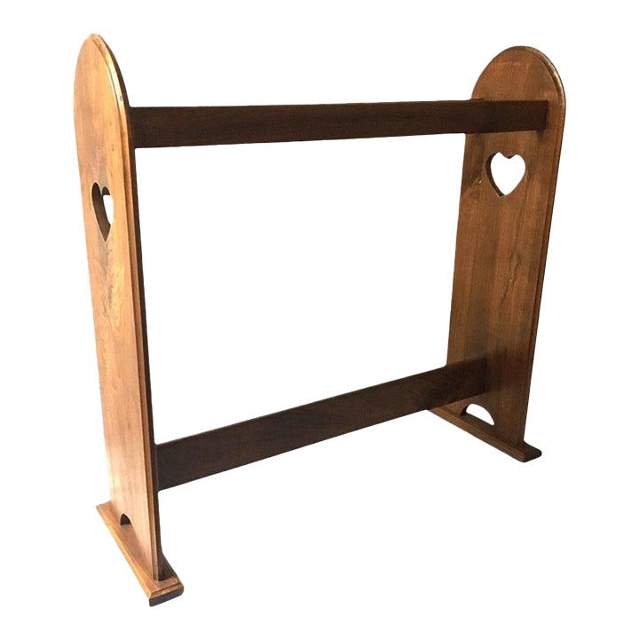 Early American Style Walnut Quilt Rack With Heart Motif | Chairish