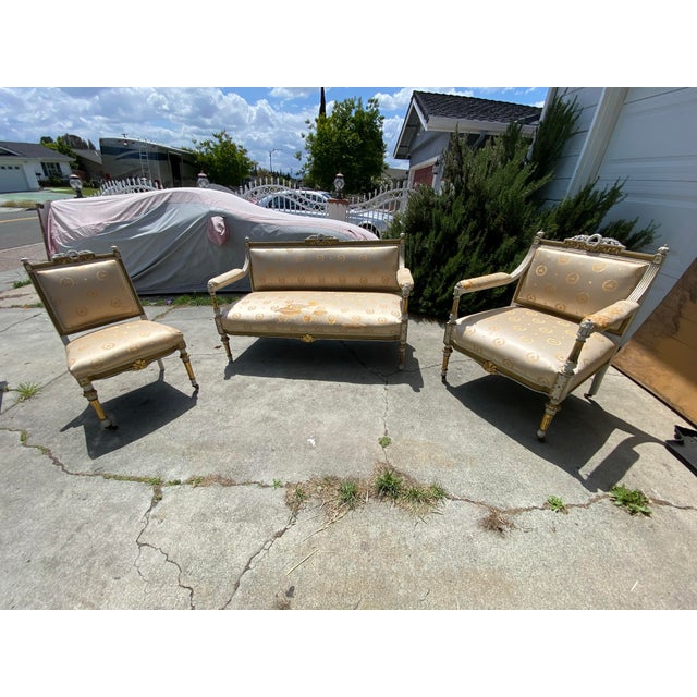 French 19th Century French Louis XV Style Gold Giltwood 3-Piece Parlor Salon Suite For Sale - Image 3 of 17