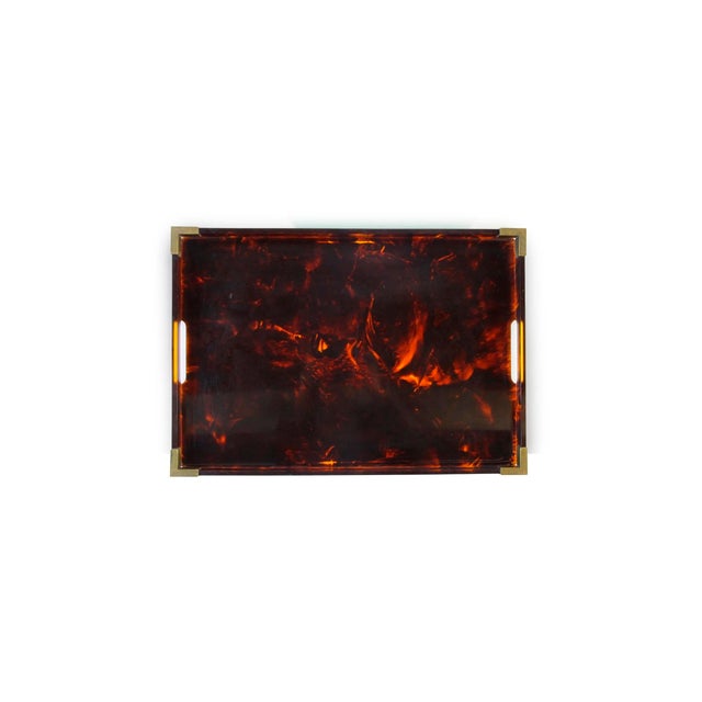 Brown Faux Tortoiseshell and Brass Serving Tray attributed to Christian Dior Home Collection, Italy, 1960s For Sale - Image 8 of 8