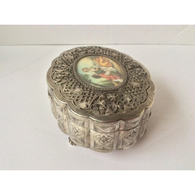 Metal European Silver Jewel Box With Painting For Sale - Image 7 of 9