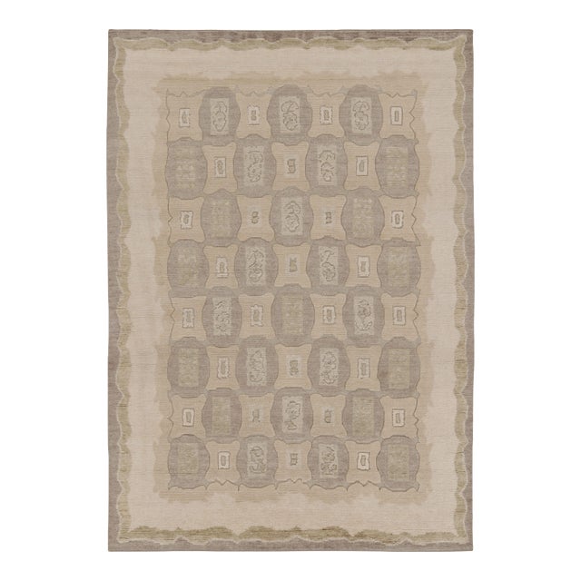 Rug & Kilim’s French Art Deco Style Rug in Beige With Light Geometric Patterns For Sale