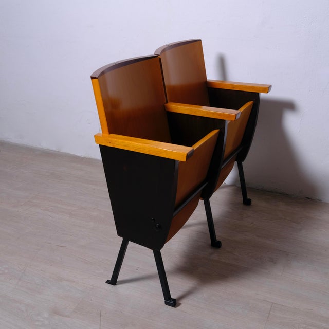 Two-Seater Cinema Armchair Bench in Numbered Two-Tone Wood, 1960s For Sale - Image 3 of 18