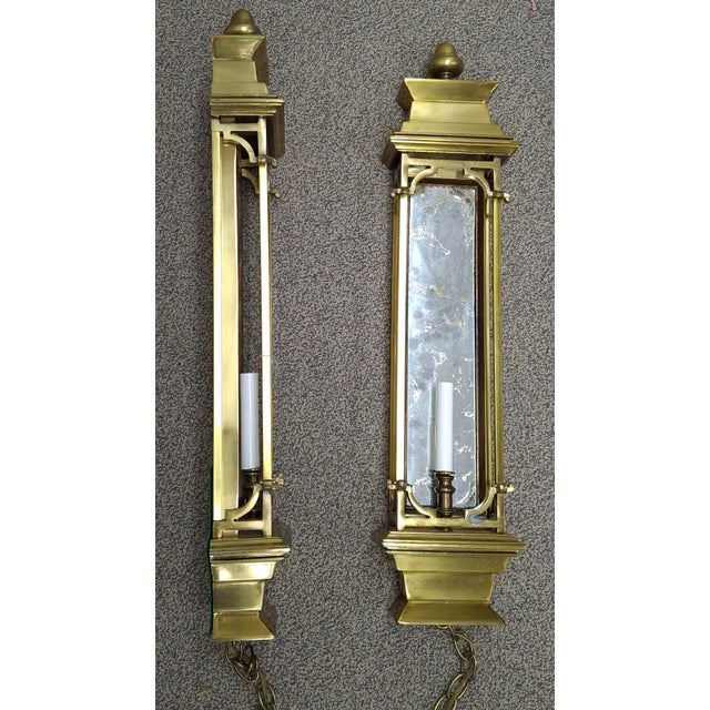 Mid 20th Century French Bronze and Gilt Mirror Pagoda Form Half Lentern Wall Sconces - a Pair For Sale - Image 11 of 12