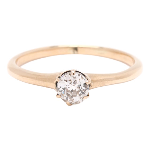 Antique Victorian .40ctw Diamond Engagement Ring, 14k Yellow Gold, Rs 6.25 For Sale