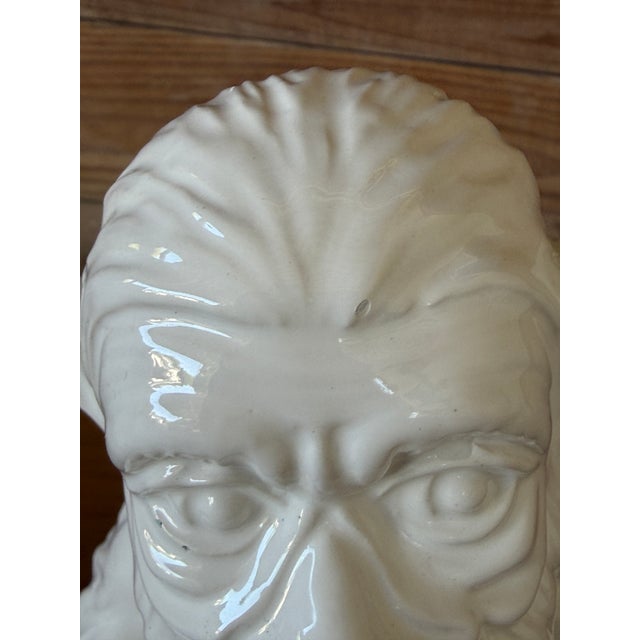 Vintage Italian Regency White Glazed Monkey Sculptural Ceramic Cachepot For Sale - Image 9 of 12