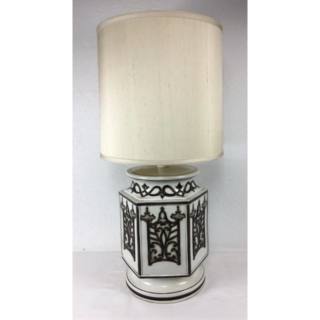 Mid Century Monumental Pottery Table Lamp With Shade For Sale - Image 12 of 13