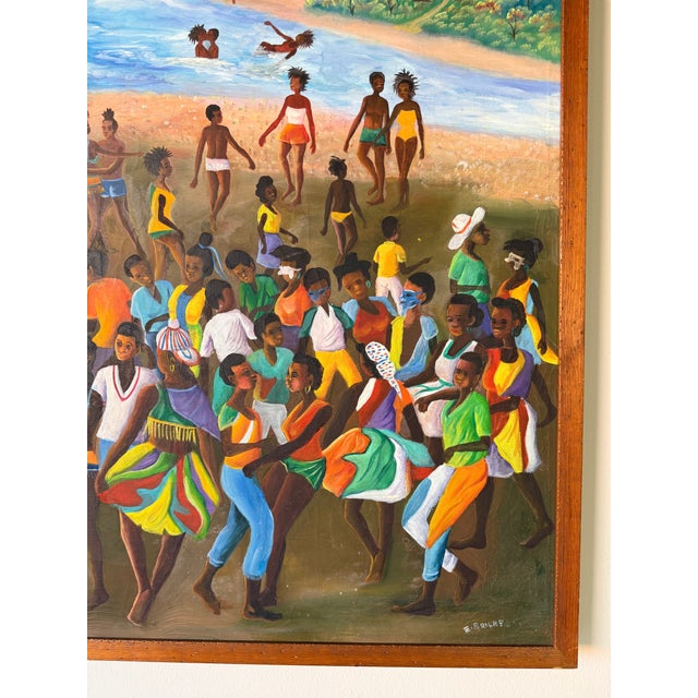 Large 1980s Vintage Haitian Folk Art Oil Painting by Edgar Brierre For Sale - Image 10 of 12