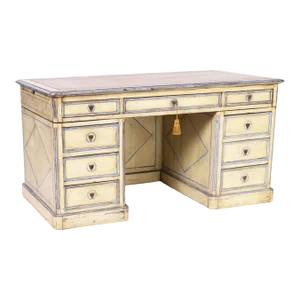 Antique French Provincial Leather Top Painted Kneehole Desk
