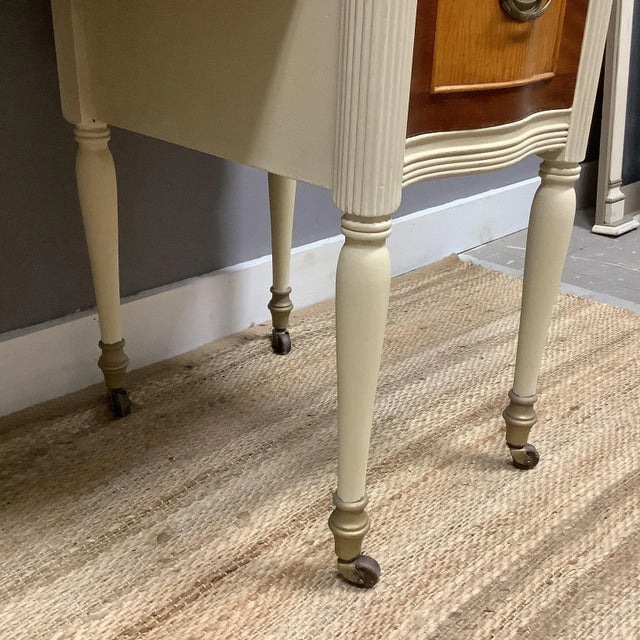 1950s Vintage Painted French Desk Creamy Beige Wood Tones Gold Accents 5 Drawers For Sale - Image 5 of 11