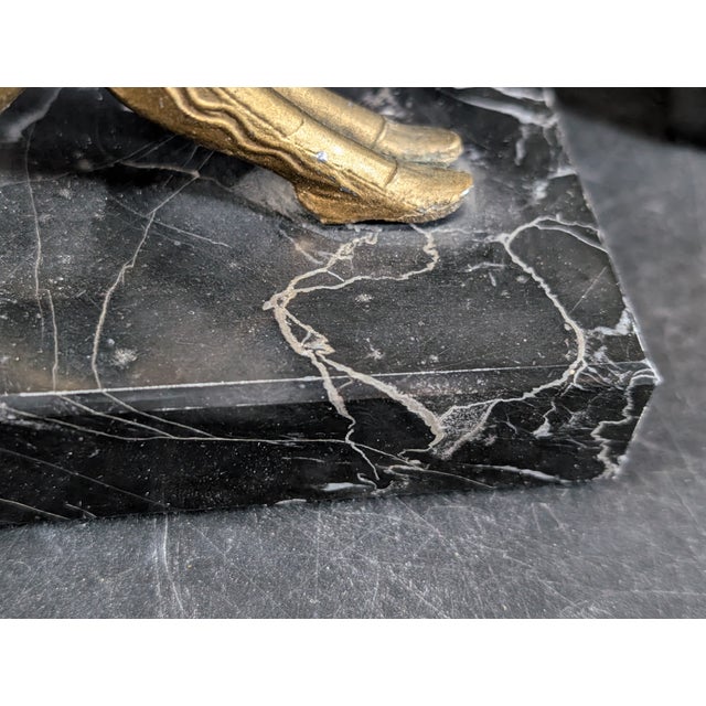 1920's Art Deco Hirsch Pixie Girl Bookend Pair Painted Bronze on Marble For Sale - Image 10 of 10