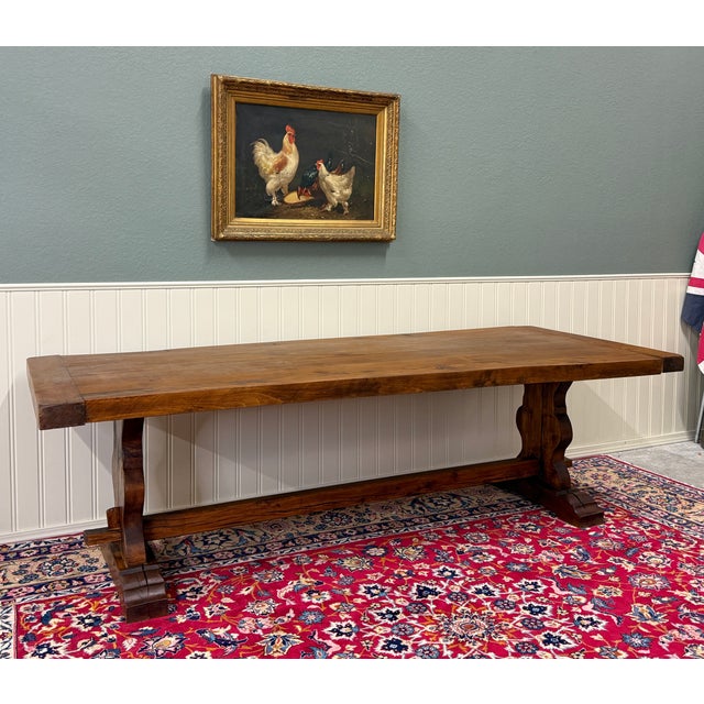 Antique French Country Farm Dining Table Farmhouse Trestle Base Oak c.1890s For Sale - Image 12 of 18