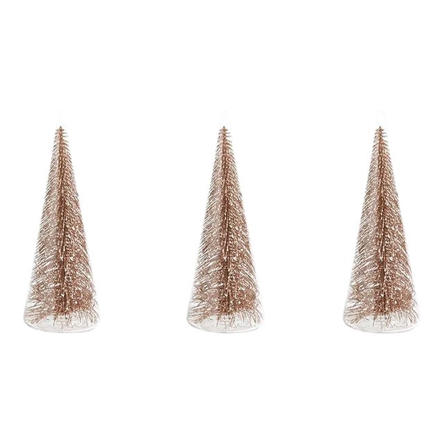 Clear Glass Decorative Tree with Champagne Glitter, Small, Set of 3 For Sale