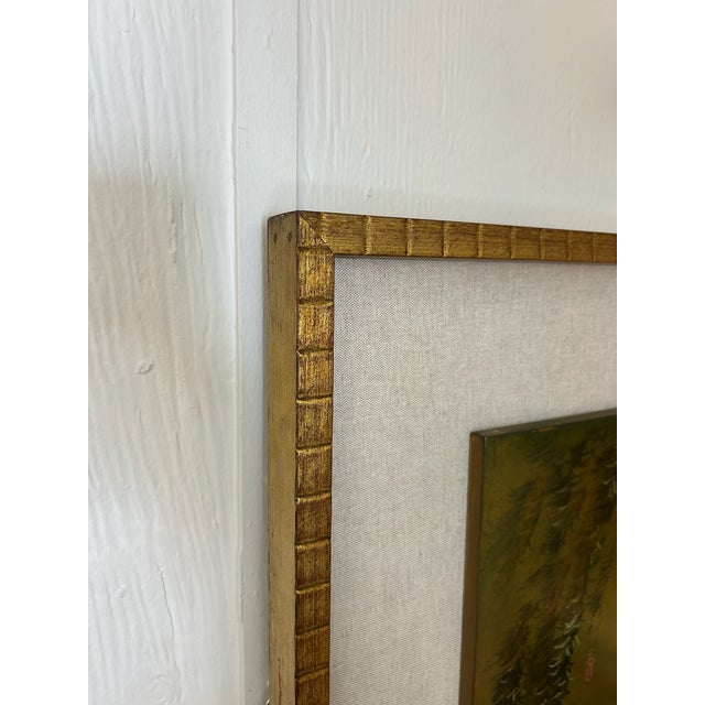 Pair of Vintage Original Oil on Board With New Linen Float Mat and Original Wood and Gold Leaf Frames For Sale - Image 9 of 18