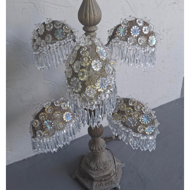 XL 1920's Opulent Hollywood Regency Palm Tree With Cut Crystal Table Lamp For Sale - Image 4 of 18