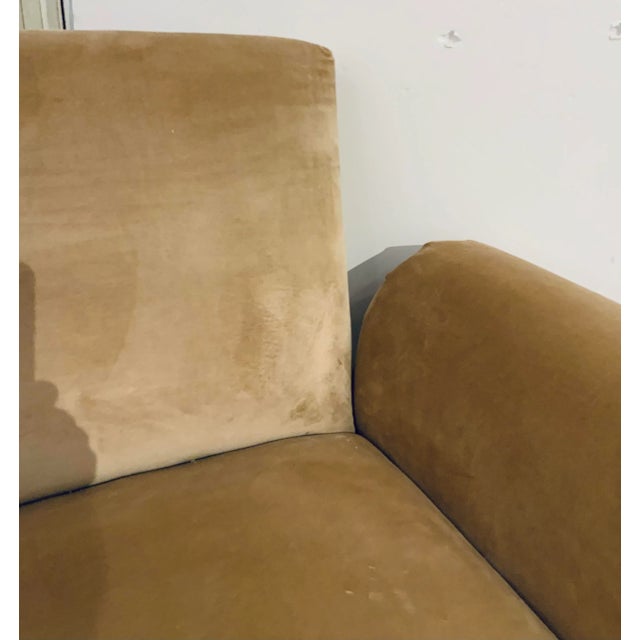 Mid-Century Modern Style Camel Velvet Lounge Chairs Pair For Sale - Image 4 of 7