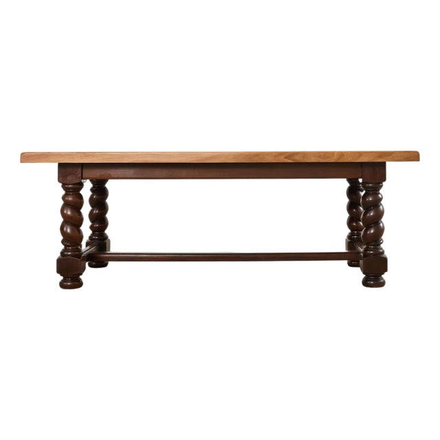 Country English Walnut Farmhouse Barley Twist Dining Table For Sale