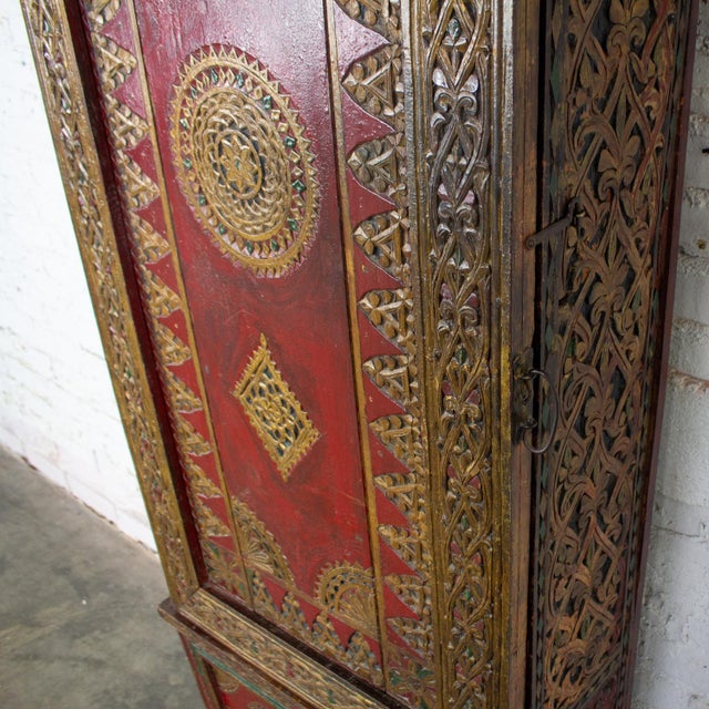 19th to Early 20th Century Indonesian Maduran Red Painted & Gilded Tall Cabinet or Storage Chest For Sale - Image 10 of 18