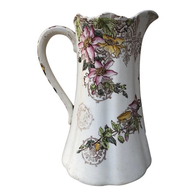 Circa 1900 Luneville Art Nouveau French Faience Pitcher For Sale