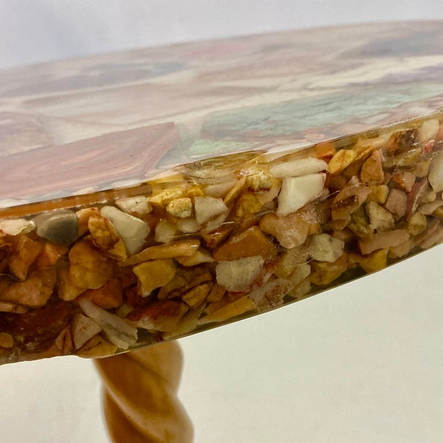 1950s Vintage Folk Art Boho Chic Lucite Encased Semi-Precious Stones Drinks Table For Sale - Image 4 of 18