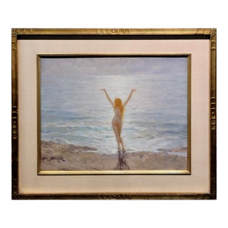 Joseph Tomanek- Nude Nymph Enjoying the Beach -1920s Oil Painting For Sale
