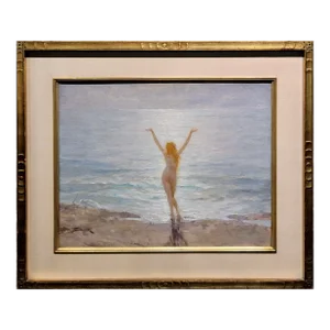 Joseph Tomanek- Nude Nymph Enjoying the Beach -1920s Oil Painting