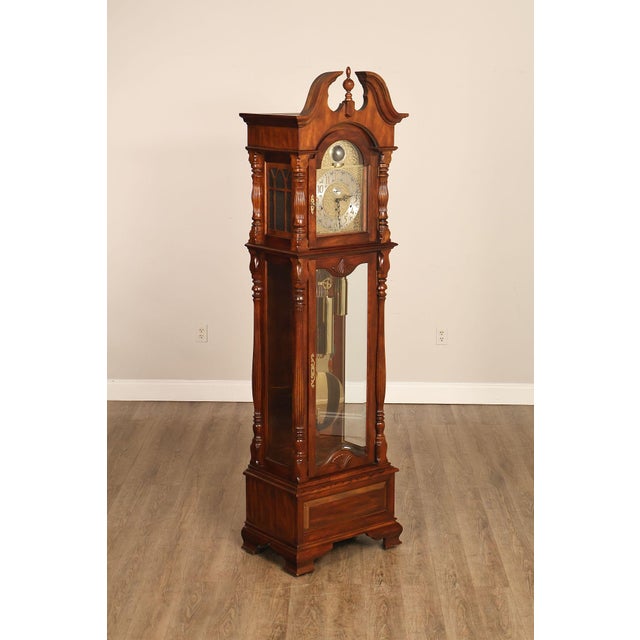 High Quality American Made Cherry Wood Grandfather Clock By Ridgeway Featuring A Tall Architectural Case, Turned Columns,...