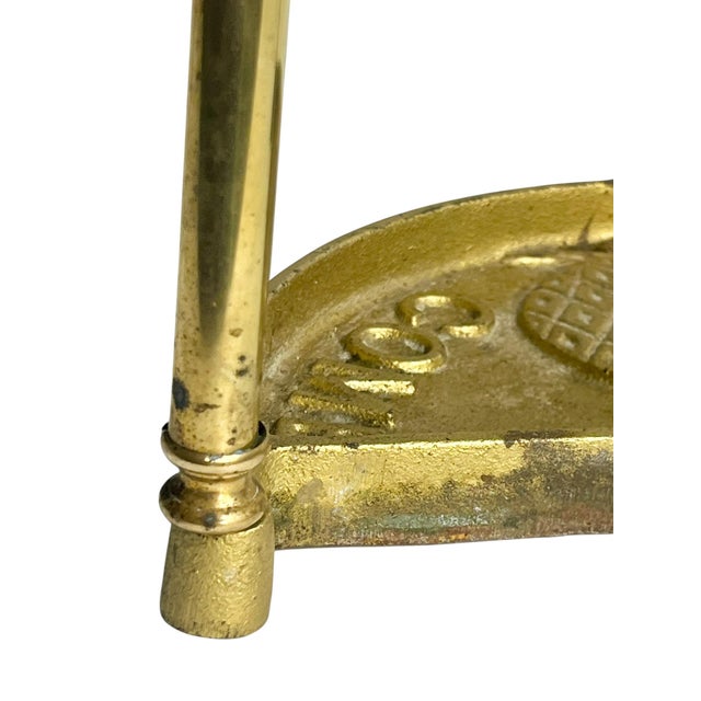 Brass Vintage Cast Brass Demi Lune Umbrella Stick Stand With Pineapple Finials For Sale - Image 8 of 17