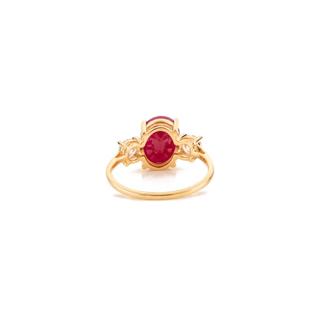 Metal Art Deco Natural 3.19Ct Oval Cut Ruby & Diamond Ring Size 6 in 14k Yellow Gold For Sale - Image 7 of 14