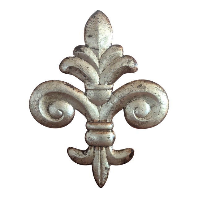 Fleur De Lis Wall Hanging, Rubbed Silver For Sale