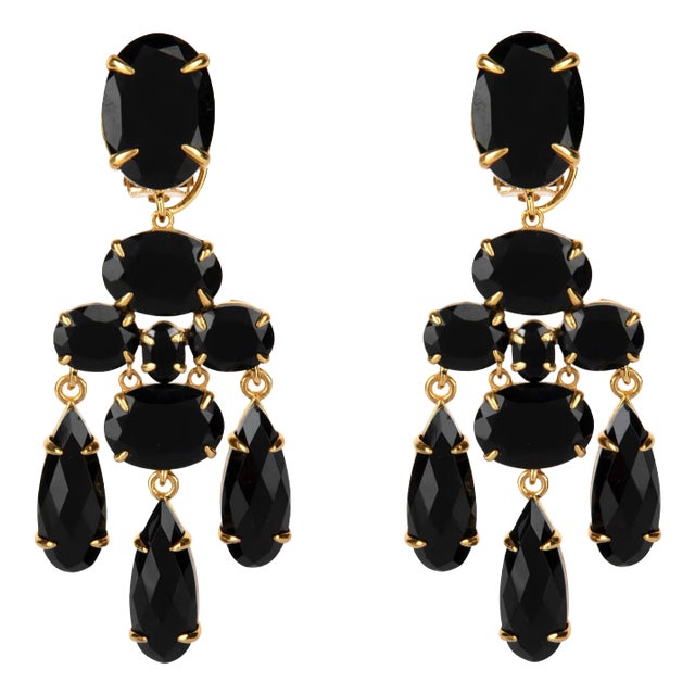 Greta Earrings (Black) (Clip On) For Sale