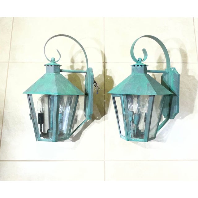 Vintage Solid Copper & Brass Outdoor Lantern Sconces / 18”h X 11”w X 12”d For Sale - Image 18 of 18
