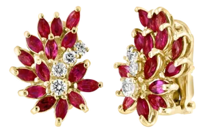 3 Ct Natural Marquise Ruby & 0.70 Ct Diamond Clip on Earring 18 KYG